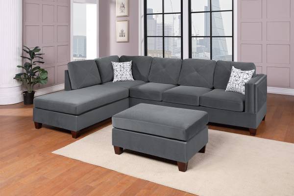 Poundex Associates Corporation, Merax Sectional Sofa With Chaise And Ottoman 3 Piece For Living Room Furniture Gray