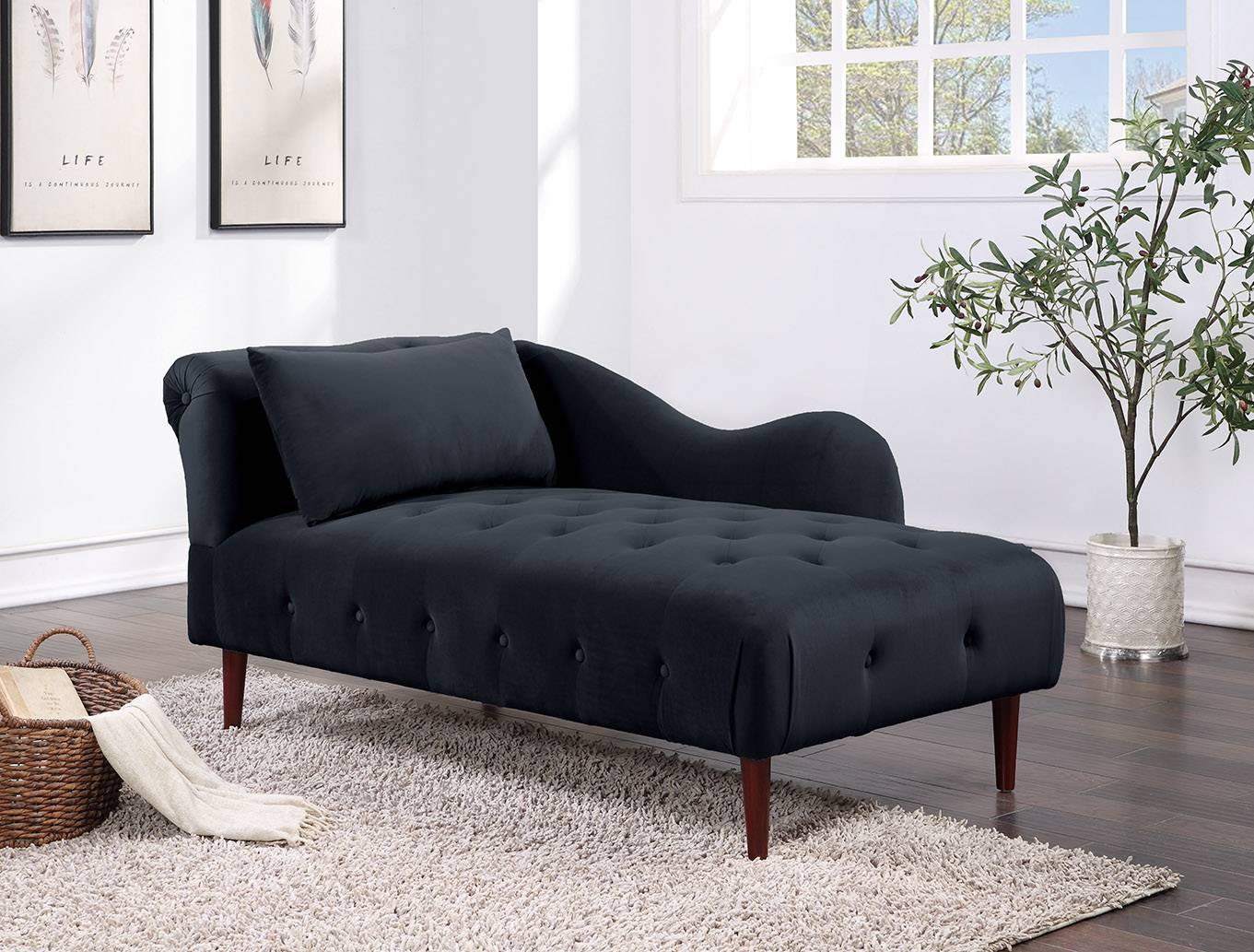 Poundex F1673 Fabric Chaise Lounge with Storage Base Slate Black